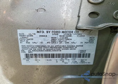 2008 Lincoln Mkx from USA, damaged, VIN 2LMDU68C98BJ36418